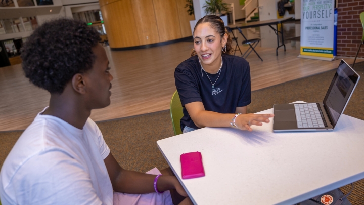 A peer tutor and a writer work together on an assignment