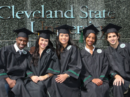 Cleveland State students in caps and gowns