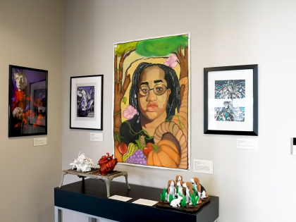 Student art display in the President's Office