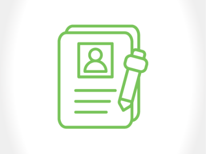 Icon of documents with person and pen